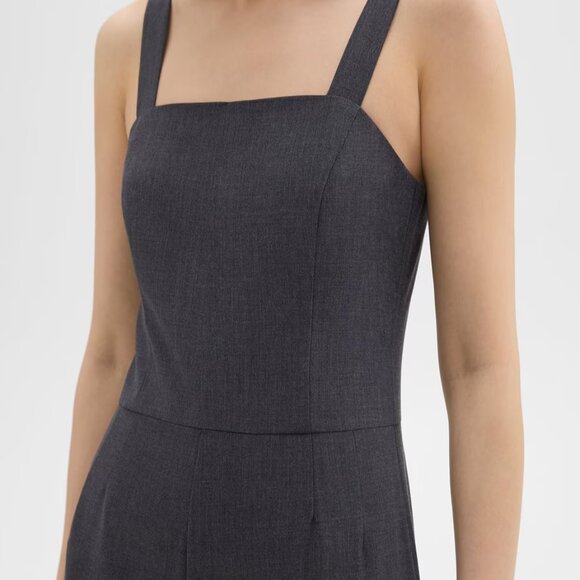 NEW THEORY Wool Blend Square Neck Strap Jumpsuit Charcoal Melange 1367mn - Picture 3 of 7